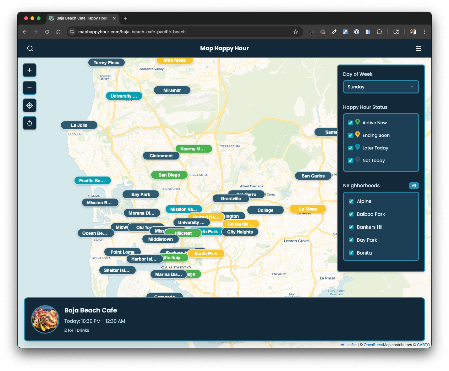 MapHappyHour.com, San Diego Interactive Map by Encinitas3D